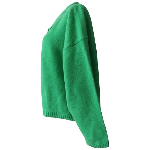 Jumper 1234 Lightweight Crop Collar Cashmere Cropped Sweater Bright Green Sz 4/L - Picture 10 of 11